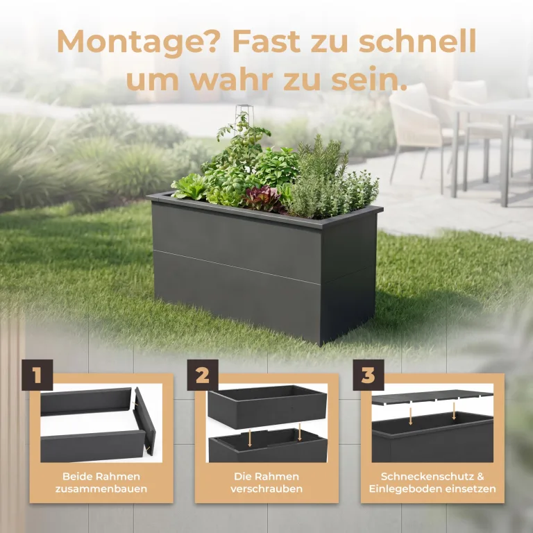 Hochbeet-Set|130x45x80cm|Metall-Hochbeet mit Einlegeboden|Pulverbeschichteter, verzinkter Stahl|Mit Schneckenbarriere und Wühlmausgitter|Inkl. 10 Pflanzsticks – Bild 5