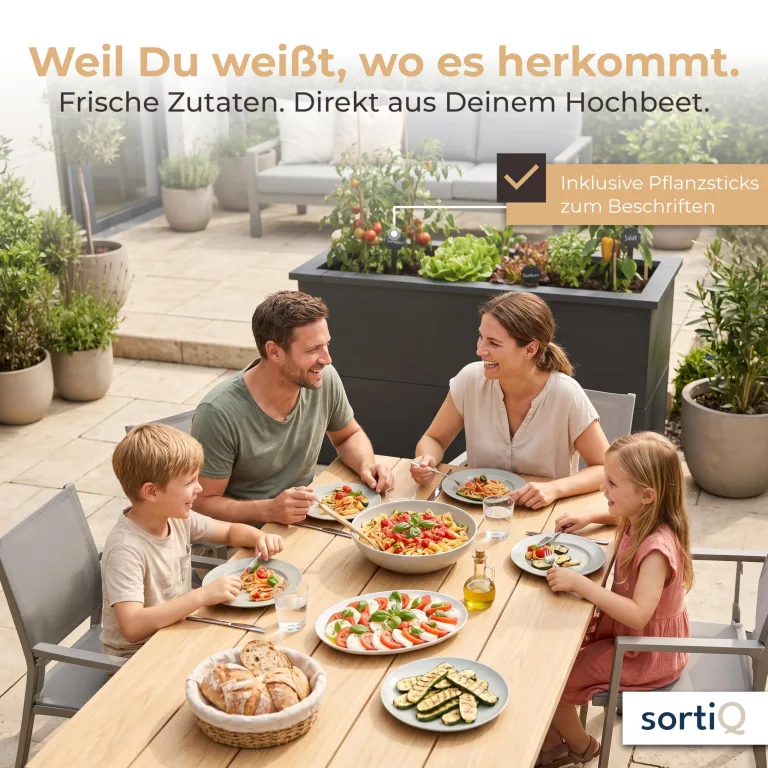 Hochbeet-Set|130x45x80cm|Metall-Hochbeet mit Einlegeboden|Pulverbeschichteter, verzinkter Stahl|Mit Schneckenbarriere und Wühlmausgitter|Inkl. 10 Pflanzsticks – Bild 7