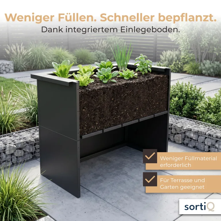 Hochbeet-Set|90x45x80cm|Metall-Hochbeet mit Einlegeboden|Pulverbeschichteter, verzinkter Stahl|Mit Schneckenbarriere und Wühlmausgitter|Inkl. 10 Pflanzsticks – Bild 4