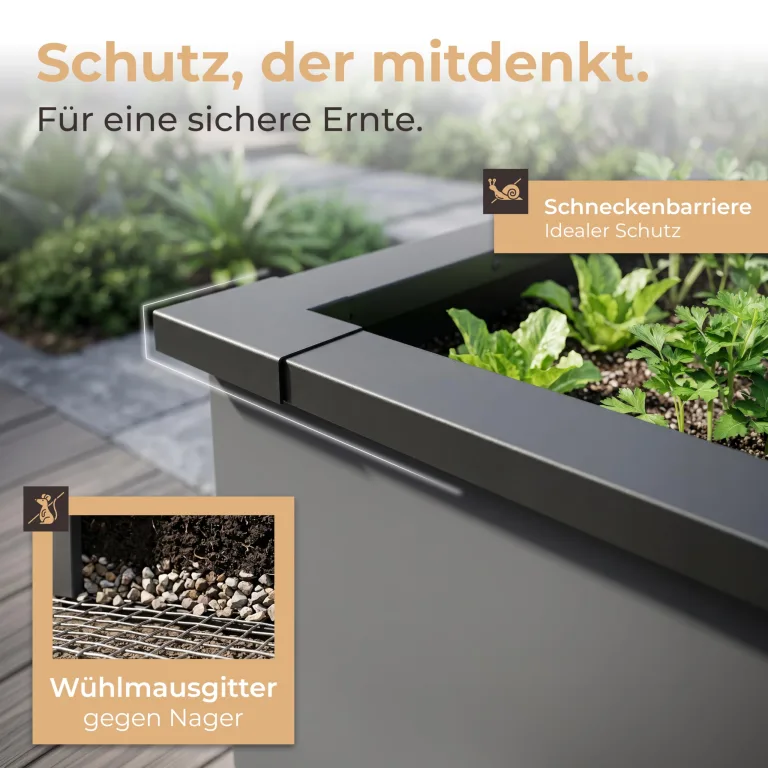 Hochbeet-Set|170x90x80cm|Metall-Hochbeet mit Einlegeboden|Pulverbeschichteter, verzinkter Stahl|Mit Schneckenbarriere und Wühlmausgitter|Inkl. 10 Pflanzsticks – Bild 6