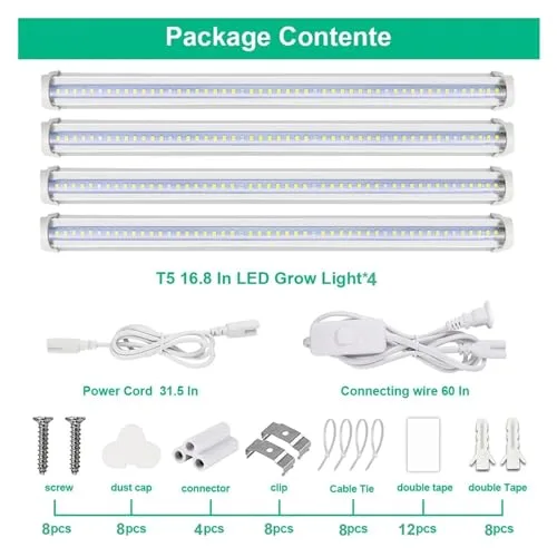 Pflanzenlicht, 51 LED T5 Wachstumslichter, rot, weiß, Voll, hohe PPFD-Pflanzen-Lichtleisten, erweiterbare Gewächshaus-Aussaat, Phyto-Lampe, Netzstecker(1 to 4) – Bild 10