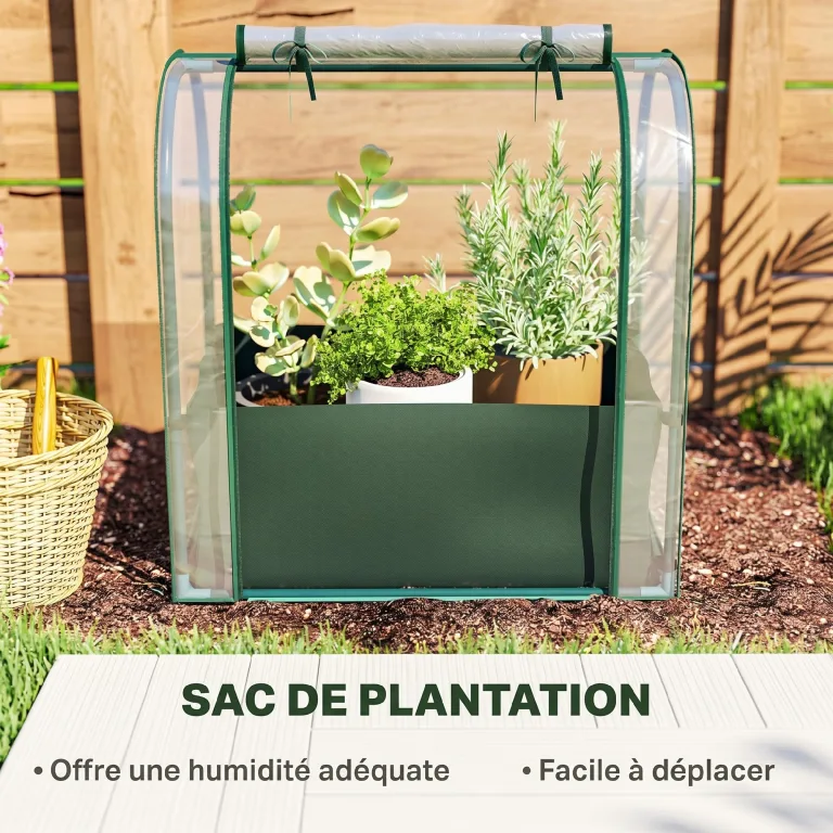 Outsunny Mini-Gewächshaus mit Pflanztasche, aufrollbare Tür, tragbares Mini-Gewächshaus für Balkon, Terrasse, Patio, Garten, 68 x 50 x 70 cm, Dunkelgrün – Bild 3