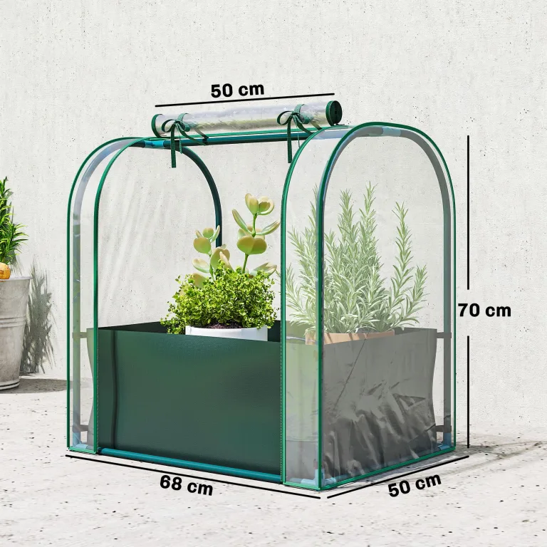Outsunny Mini-Gewächshaus mit Pflanztasche, aufrollbare Tür, tragbares Mini-Gewächshaus für Balkon, Terrasse, Patio, Garten, 68 x 50 x 70 cm, Dunkelgrün – Bild 7