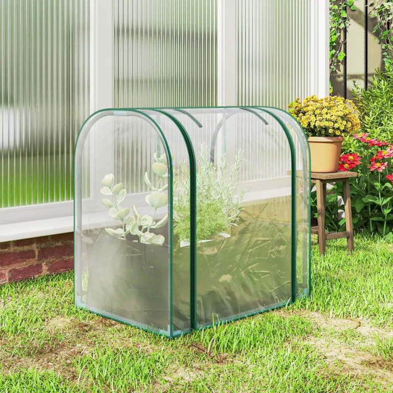 Outsunny Mini-Gewächshaus mit Pflanztasche, aufrollbare Tür, tragbares Mini-Gewächshaus für Balkon, Terrasse, Patio, Garten, 68 x 50 x 70 cm, Dunkelgrün – Bild 9