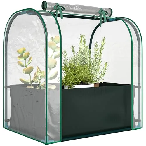 Outsunny Mini-Gewächshaus mit Pflanztasche, aufrollbare Tür, tragbares Mini-Gewächshaus für Balkon, Terrasse, Patio, Garten, 68 x 50 x 70 cm, Dunkelgrün – Bild 10
