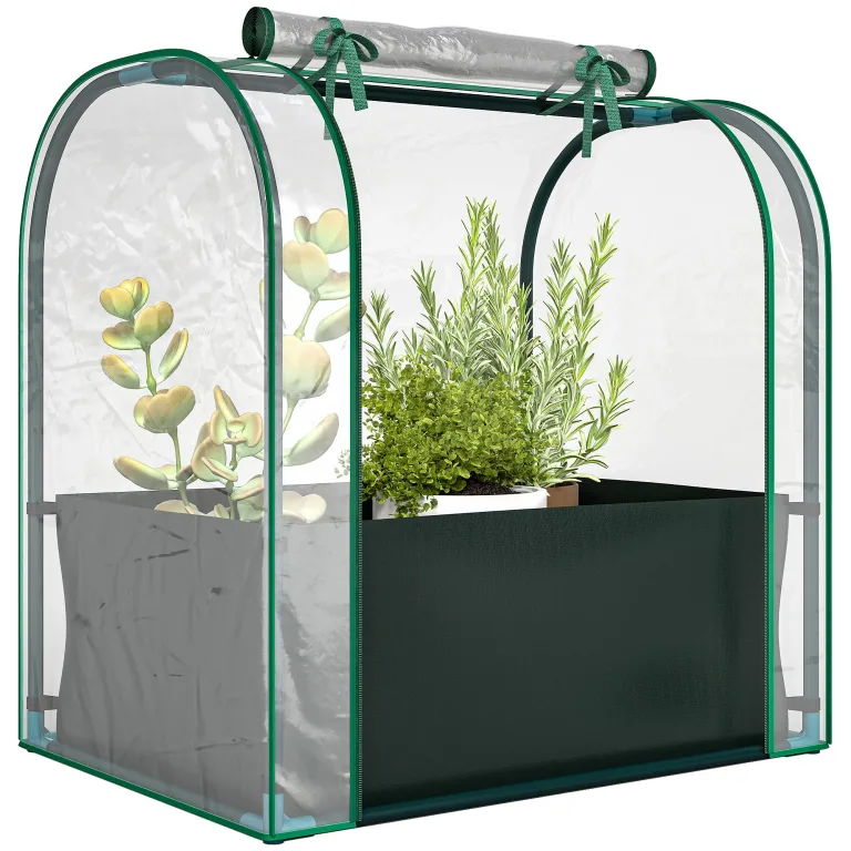 Outsunny Mini-Gewächshaus mit Pflanztasche, aufrollbare Tür, tragbares Mini-Gewächshaus für Balkon, Terrasse, Patio, Garten, 68 x 50 x 70 cm, Dunkelgrün – Bild 1