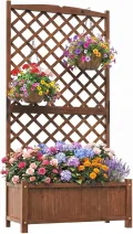 GOPLUS Blumenkasten mit Rankgitter, Hochbeet mit Spalier, Pflanzkasten Holz mit Abflussloch, Pflanzkübel mit Sichtschutz, Gartenbeet für Kletterpflanzen, für Garten & Balkon, 90x45x180,5 cm (Braun) - Thumbnail 1