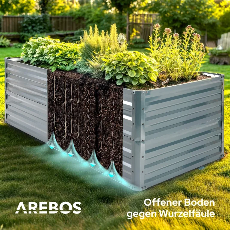 Arebos Hochbeet Metall 180x90x59 cm Anthrazit | Gartenbeet & Gemüsebeet aus verzinktem Stahl | Wetterfest & Rostfrei | Pflanzbeet für Garten, Terrasse & Balkon | Bausatz ohne Boden – Bild 3