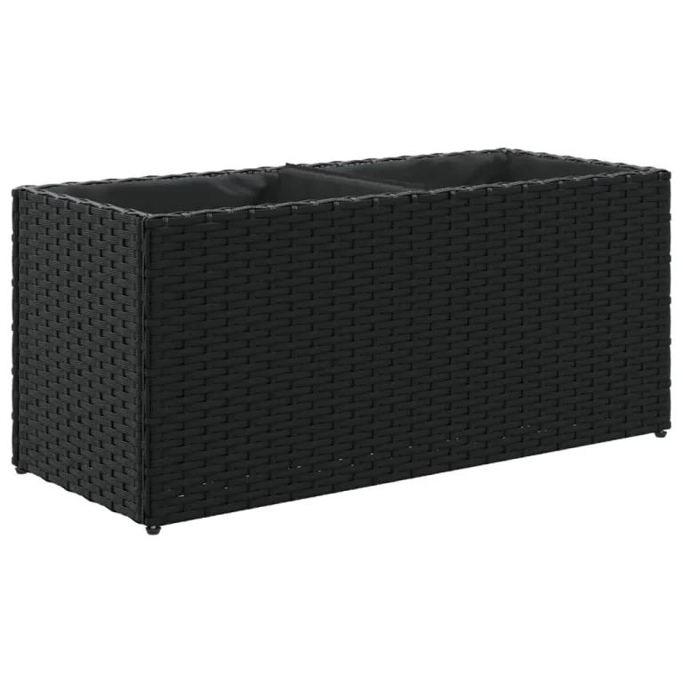 Pflanzkübel Pflanzgefäß Blumenkasten Gartenpflanzen Gartenbeet Hochbeet Gartenpflanzen Frühbeet Pflanzkasten mit 2 Töpfen 2 STK. Schwarz 72x30x32 cm Poly Rattan – Bild 5