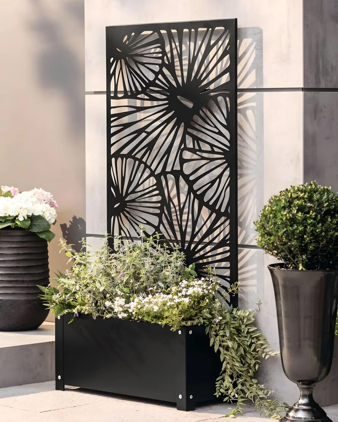 Pflanzkasten mit Rankgitter aus Metall, schwarz, 60x24x24 cm, mit Rankhilfe 122 cm hoch, Blumenkasten mit Spalier, Hochbeet mit Sichtschutz - Bild 1