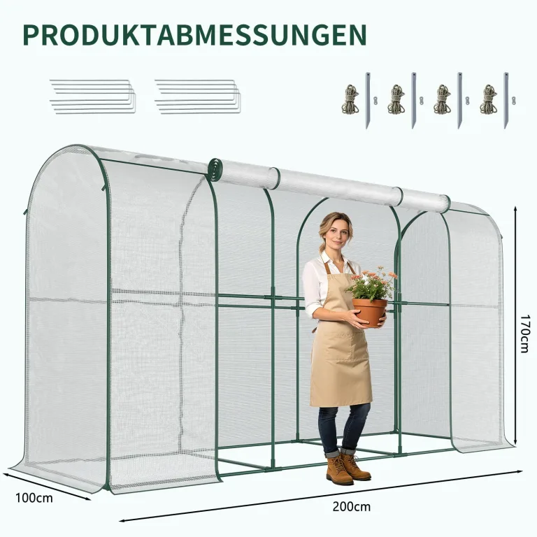 Gewächshaus - 300x100x170 cm - Begehbarer Tomatengewächshaus Foliengewächshaus für Pflanzen - Stabil, UV-Beständig, Optimales Pflanzenwachstum - Frühbeet, Gemüse, Blumen, Obst – Bild 2