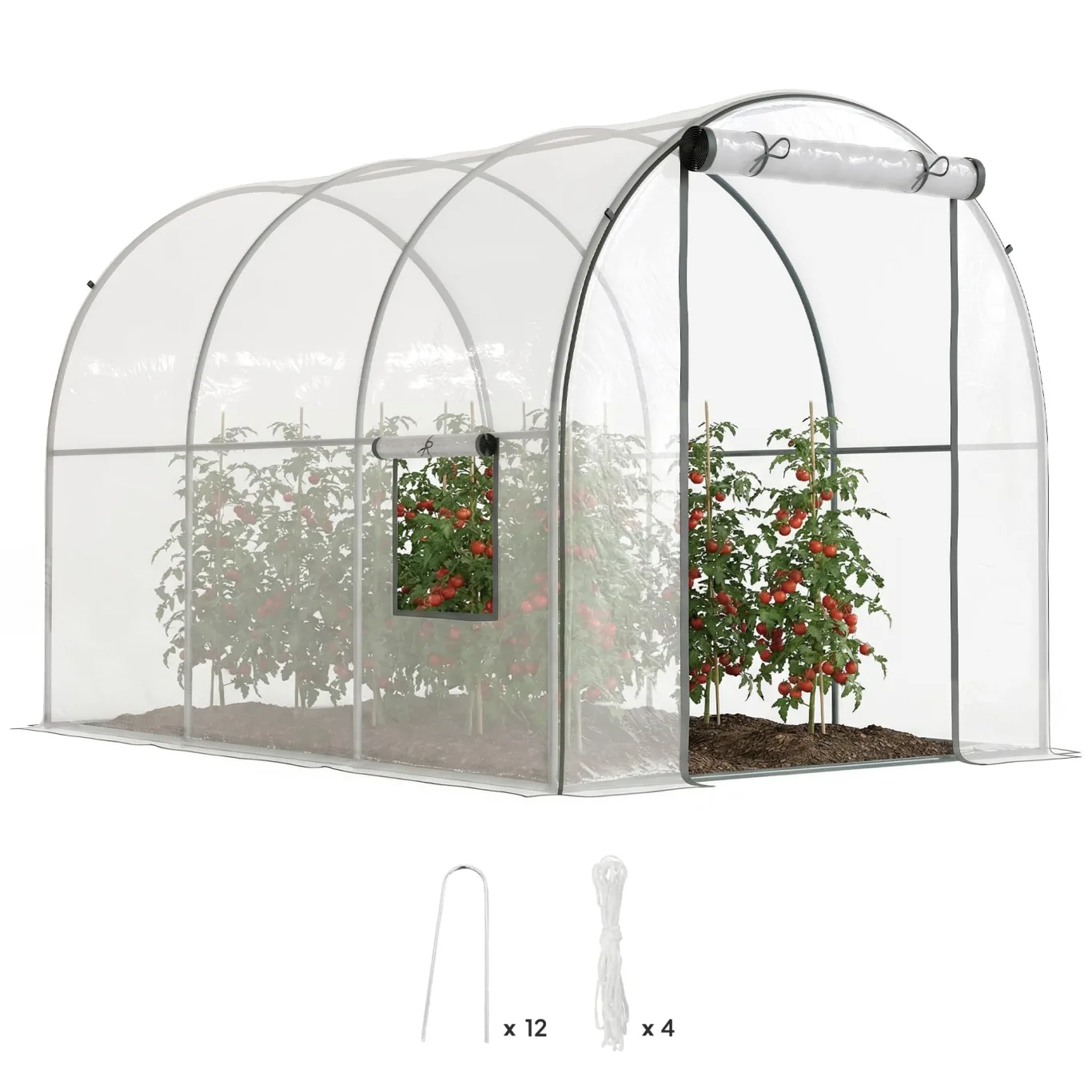 Outsunny Garten-Gewächshaus, Tunnel, verstärktes Rohrgestell, Bodenfläche 6 m², Tür mit Reißverschluss, 2 aufrollbare Fenster, Tomatengewächshaus, 3 x 2 x 2 m, transparent - Bild 1