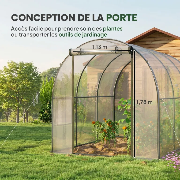 Outsunny Garten-Gewächshaus, Tunnel, verstärktes Rohrgestell, Bodenfläche 6 m², Tür mit Reißverschluss, 2 aufrollbare Fenster, Tomatengewächshaus, 3 x 2 x 2 m, transparent – Bild 4