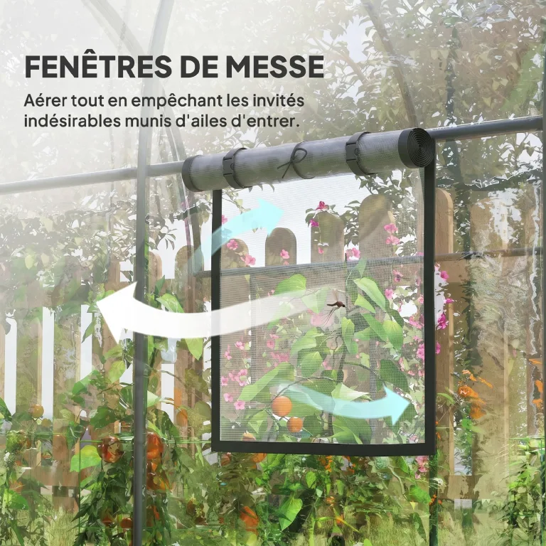 Outsunny Garten-Gewächshaus, Tunnel, verstärktes Rohrgestell, Bodenfläche 6 m², Tür mit Reißverschluss, 2 aufrollbare Fenster, Tomatengewächshaus, 3 x 2 x 2 m, transparent – Bild 5
