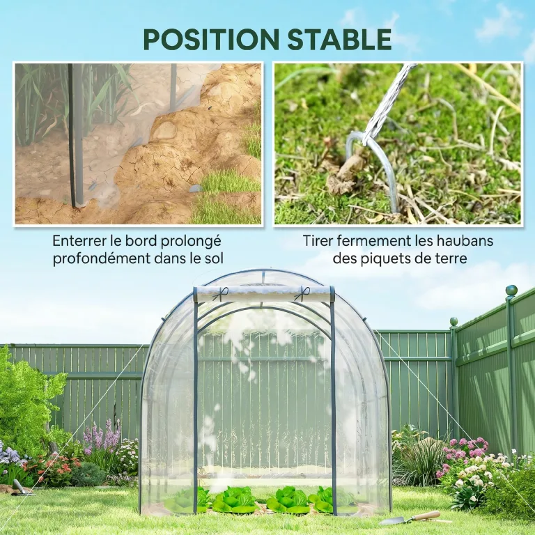 Outsunny Garten-Gewächshaus, Tunnel, verstärktes Rohrgestell, Bodenfläche 6 m², Tür mit Reißverschluss, 2 aufrollbare Fenster, Tomatengewächshaus, 3 x 2 x 2 m, transparent – Bild 6