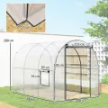 Outsunny Garten-Gewächshaus, Tunnel, verstärktes Rohrgestell, Bodenfläche 6 m², Tür mit Reißverschluss, 2 aufrollbare Fenster, Tomatengewächshaus, 3 x 2 x 2 m, transparent - Thumbnail 7