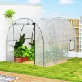 Outsunny Garten-Gewächshaus, Tunnel, verstärktes Rohrgestell, Bodenfläche 6 m², Tür mit Reißverschluss, 2 aufrollbare Fenster, Tomatengewächshaus, 3 x 2 x 2 m, transparent - Thumbnail 9
