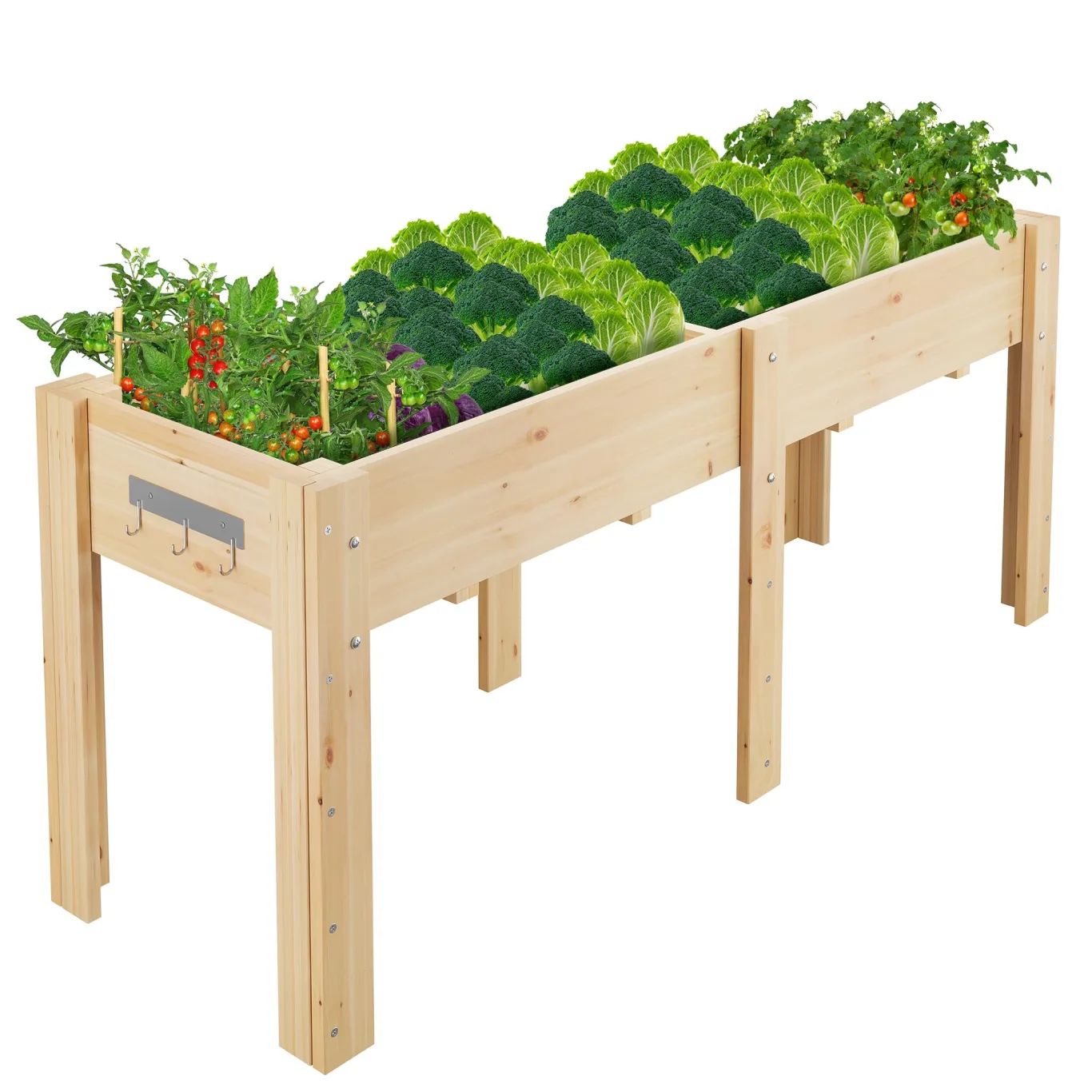Garvee Hochbeet Holz, Blumenbett, Kräuterbeet, Frühbeet, mit Pflanzfolie, Abflusslöchern und seitlichen Haken, erhöhter Pflanzkasten-Ständer, für Garten, Terrasse, Balkon, Naturfarbe, 183×58×76 cm - Bild 1