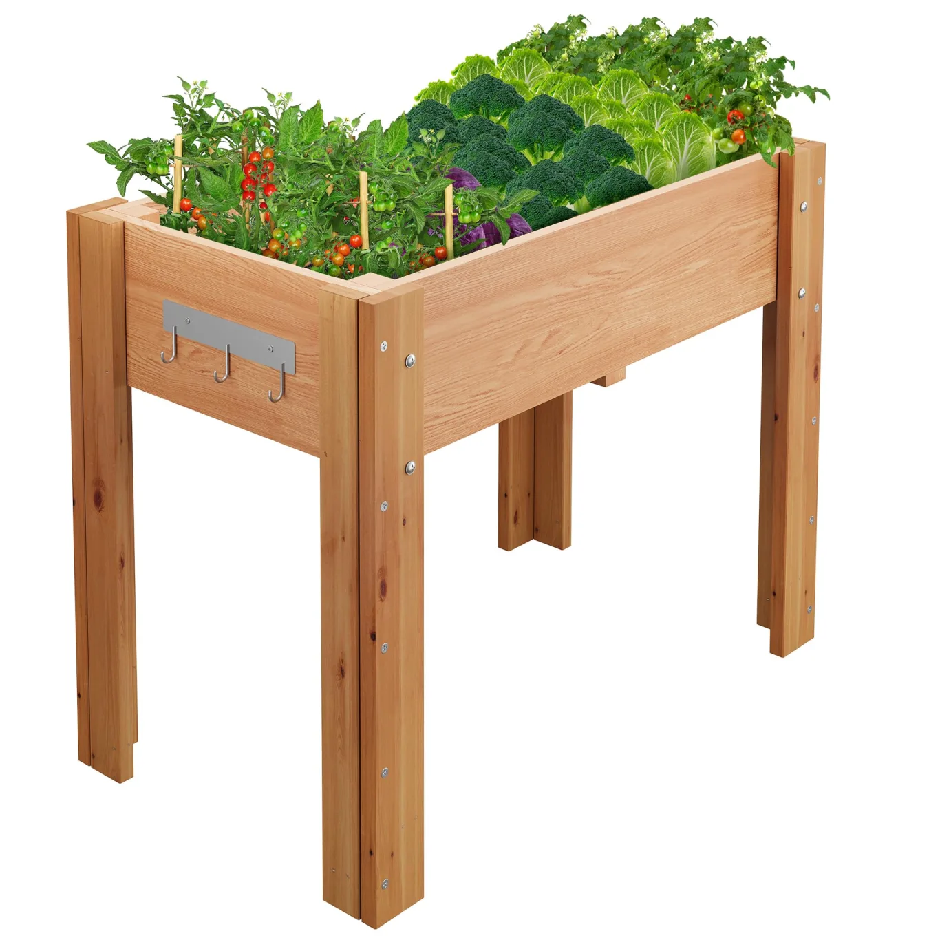 Garvee Hochbeet Holz, Blumenbett, Kräuterbeet, Frühbeet, mit Pflanzfolie, Abflusslöchern und seitlichen Haken, erhöhter Pflanzkasten-Ständer, für Garten, Terrasse, Balkon, Eiche, 86×46×76 cm - Bild 1