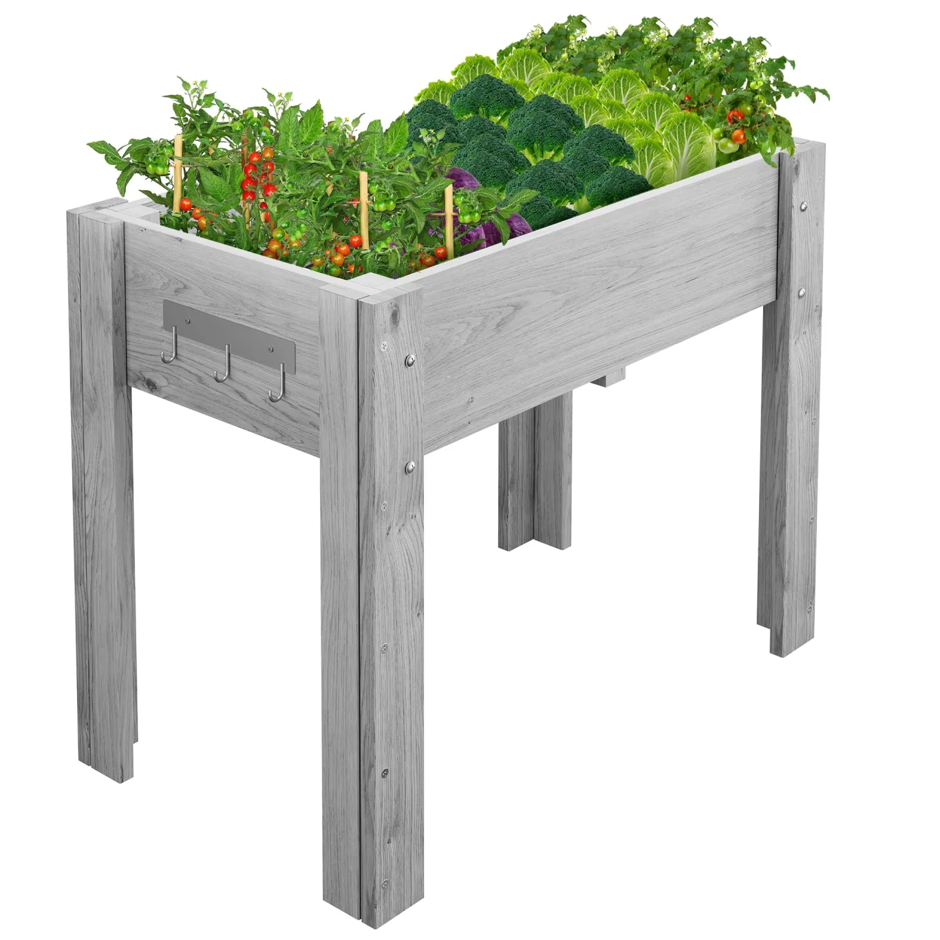Garvee Hochbeet Holz, Blumenbett, Kräuterbeet, Frühbeet, mit Pflanzfolie, Abflusslöchern und seitlichen Haken, erhöhter Pflanzkasten-Ständer, für Garten, Terrasse, Balkon, Grau, 86×46×76 cm - Bild 1