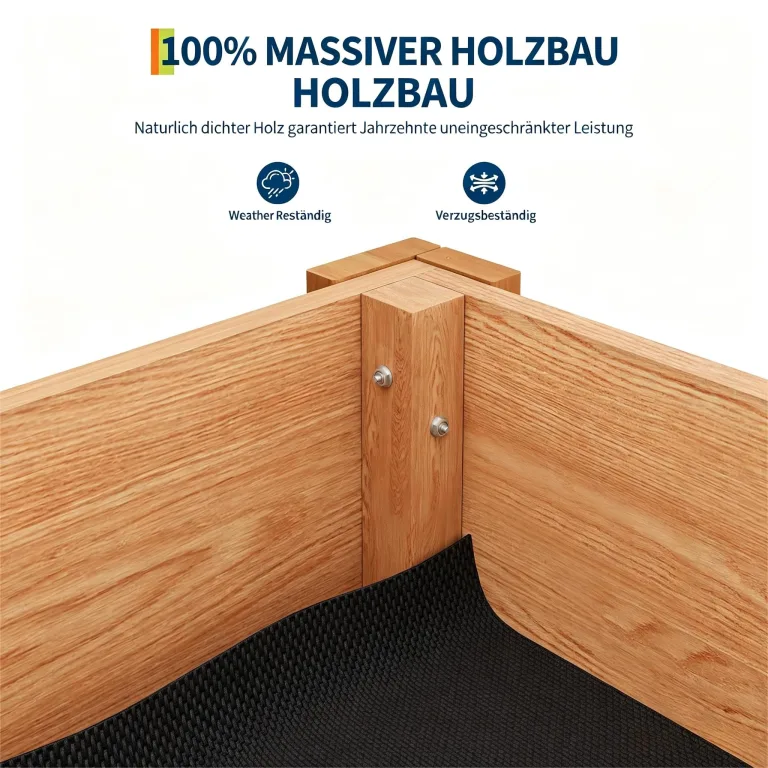 Garvee Hochbeet Holz, Blumenbett, Kräuterbeet, Frühbeet, mit Pflanzfolie, Abflusslöchern und seitlichen Haken, erhöhter Pflanzkasten-Ständer, für Garten, Terrasse, Balkon, Eiche, 183×58×76 cm – Bild 3