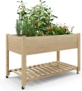Garvee Hochbeet Holz, Blumenbett, Kräuterbeet, Frühbeet, mit Pflanzfolie, Abflusslöchern und seitlichen Haken, erhöhter Pflanzkasten-Ständer, für Garten, Terrasse, Balkon, Eiche, 183×58×76 cm - Thumbnail 10