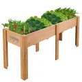 Garvee Hochbeet Holz, Blumenbett, Kräuterbeet, Frühbeet, mit Pflanzfolie, Abflusslöchern und seitlichen Haken, erhöhter Pflanzkasten-Ständer, für Garten, Terrasse, Balkon, Eiche, 183×58×76 cm - Thumbnail 1