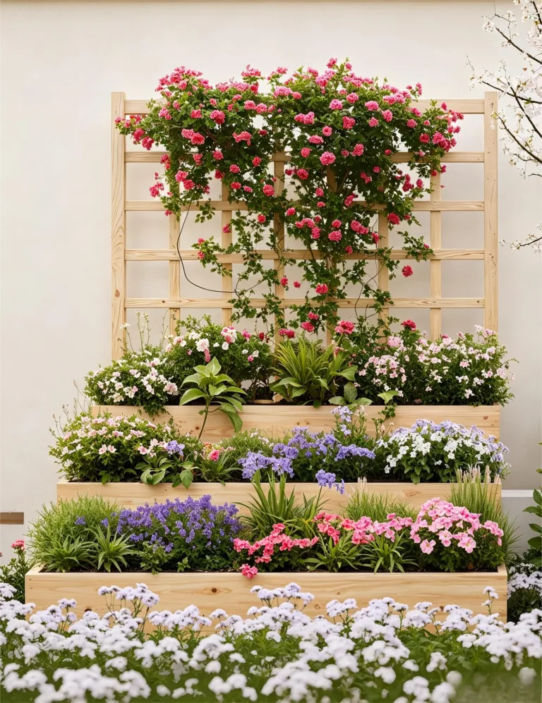 Garvee 3-stöckiges Hochbeet, vertikaler Holz-Pflanzkasten mit Rankgitter und offenem Boden, für Kletterpflanzen, Blumen, Kräuter, Gemüse und Obst, Outdoor-Pflanzbox für Terrasse, Hof und Rasen, Natur – Bild 3