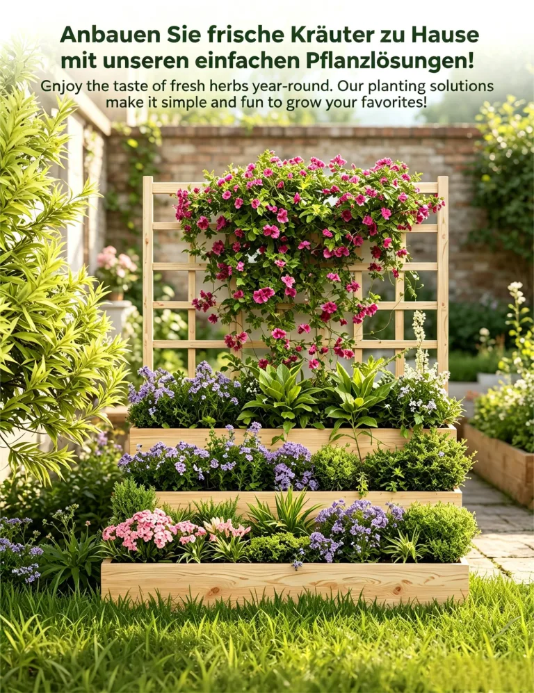 Garvee 3-stöckiges Hochbeet, vertikaler Holz-Pflanzkasten mit Rankgitter und offenem Boden, für Kletterpflanzen, Blumen, Kräuter, Gemüse und Obst, Outdoor-Pflanzbox für Terrasse, Hof und Rasen, Natur – Bild 6