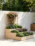 Garvee 3-stöckiges Hochbeet, vertikaler Holz-Pflanzkasten mit Rankgitter und offenem Boden, für Kletterpflanzen, Blumen, Kräuter, Gemüse und Obst, Outdoor-Pflanzbox für Terrasse, Hof und Rasen, Natur - Thumbnail 2