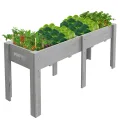 Garvee Hochbeet Holz, Blumenbett, Kräuterbeet, Frühbeet, mit Pflanzfolie, Abflusslöchern und seitlichen Haken, erhöhter Pflanzkasten-Ständer, für Garten, Terrasse, Balkon, Grau, 183×58×76 cm - Thumbnail 1