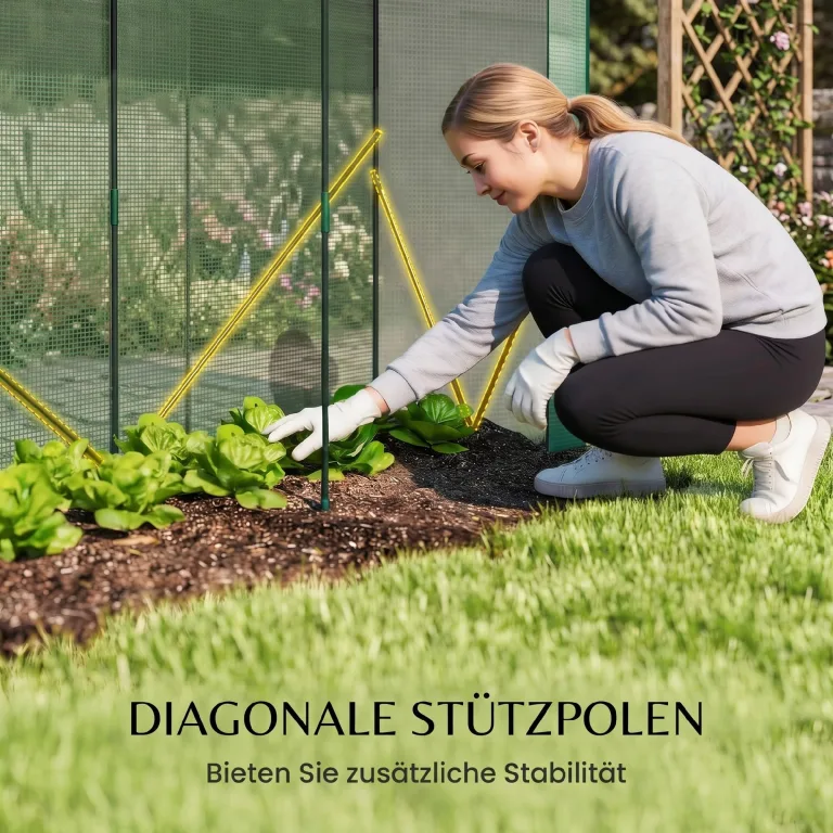 Outsunny Gewächshaus mit Netzfenstern und aufrollbarer Tür, Foliengewächshaus aus Stahl 200 x 75 x 188 cm, Tomatenhaus Tomatengewächshaus für Gemüse, Tomaten, Blumen, Pflanzen, Grün – Bild 3