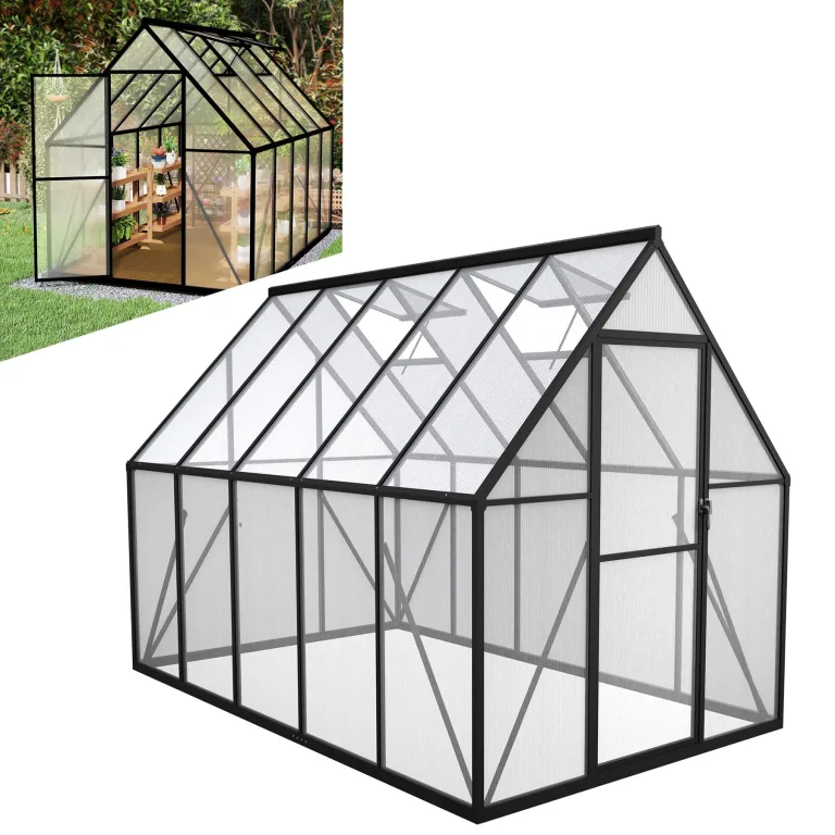 LZQ Gewächshaus Aluminium mit Fundament 125x180x195cm Gartengewächshaus Treibhaus 4mm PC-Hohlkammerplatten Tomatenhaus mit Schiebetür Dachfenster Pflanzenhaus Wetterfest für Aufzucht Gemüse, 6x4 ft – Bild 10