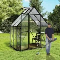 LZQ Gewächshaus Aluminium mit Fundament 125x180x195cm Gartengewächshaus Treibhaus 4mm PC-Hohlkammerplatten Tomatenhaus mit Schiebetür Dachfenster Pflanzenhaus Wetterfest für Aufzucht Gemüse, 6x4 ft - Thumbnail 9