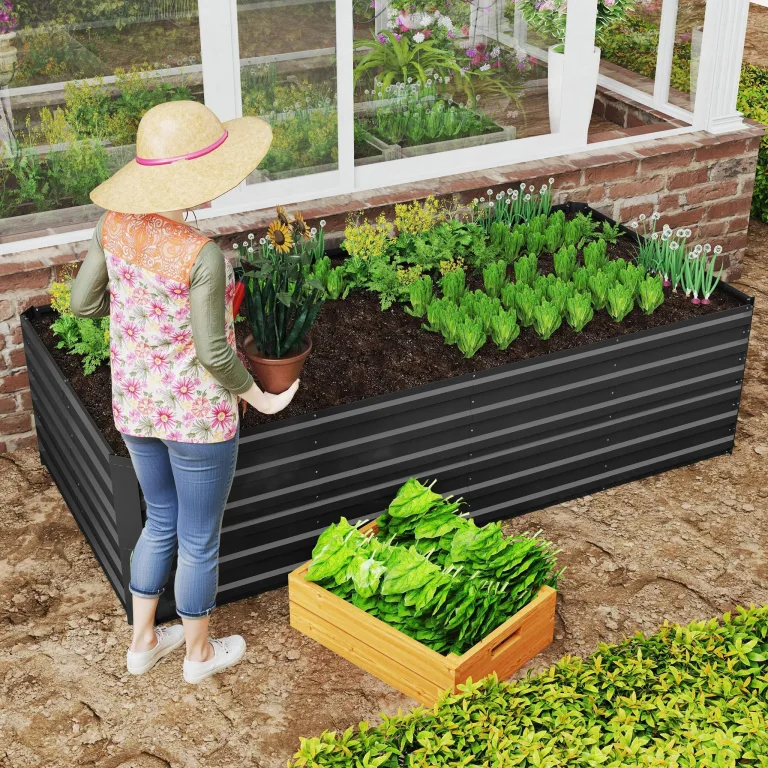 LZQ Hochbeet Metall 180x90x58cm M für Garten Verzinktes Gemüsebeet Pflanzkasten Pflanzenbeet Kräuterbeet aus Rostfreiem Stahl Frühbeet Hochbeete für Gemüse Blumen Kräuter, Rechteckigl Schwarz 975L – Bild 2