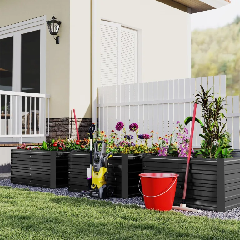 LZQ Hochbeet Metall 180x90x58cm M für Garten Verzinktes Gemüsebeet Pflanzkasten Pflanzenbeet Kräuterbeet aus Rostfreiem Stahl Frühbeet Hochbeete für Gemüse Blumen Kräuter, Rechteckigl Schwarz 975L – Bild 9