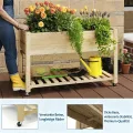 Garvee Hochbeet aus Holz, mit Rollen und Ablageboden, Pflanzkasten, Pflanztrog, Blumenkübel, Kräuterbeet, für Garten, Balkon und Terrasse, 122×61×76 cm, Natur - Thumbnail 5