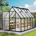 LZQ Gewächshaus Aluminium mit Fundament 280x180x195cm Gartengewächshaus Treibhaus 4mm PC-Hohlkammerplatten Tomatenhaus mit Schiebetür Dachfenster Pflanzenhaus Wetterfest für Aufzucht Gemüse, 6x10 ft - Thumbnail 2