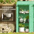 Outsunny Gewächshaus mit Regalen und Doppeltüren, winterfestes Foliengewächshaus aus Stahl mit Pultdach, Treibhaus für Tomaten, Gemüse, Blumen, 143 x 46 x 151cm, Tomatenhaus Grün - Thumbnail 4