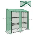 Outsunny Gewächshaus mit Regalen und Doppeltüren, winterfestes Foliengewächshaus aus Stahl mit Pultdach, Treibhaus für Tomaten, Gemüse, Blumen, 143 x 46 x 151cm, Tomatenhaus Grün - Thumbnail 6
