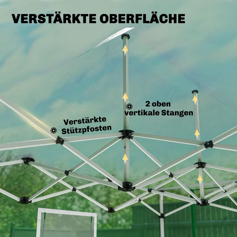 Outsunny Gewächshaus ca. 300x270x200 cm Faltbar Pop Up Tomatenhaus aus PE mit Satteldach, Stabiler Pflanztunnel, aufrollbare Reißverschlusstüren und Fenster, Grün – Bild 4
