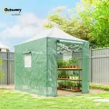 Outsunny Gewächshaus ca. 300x270x200 cm Faltbar Pop Up Tomatenhaus aus PE mit Satteldach, Stabiler Pflanztunnel, aufrollbare Reißverschlusstüren und Fenster, Grün - Thumbnail 2