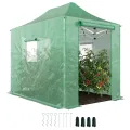 Outsunny Gewächshaus ca. 300x270x200 cm Faltbar Pop Up Tomatenhaus aus PE mit Satteldach, Stabiler Pflanztunnel, aufrollbare Reißverschlusstüren und Fenster, Grün - Thumbnail 1