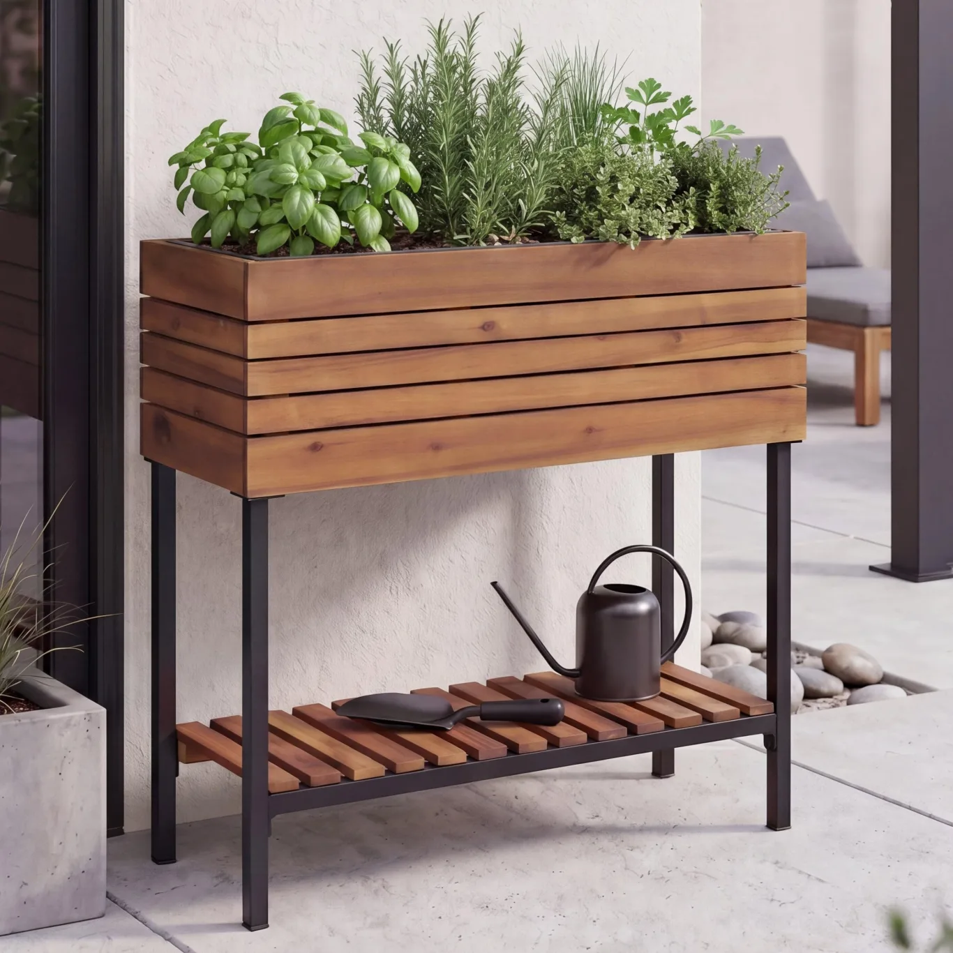 Hochbeet HWC-P84, Pflanzbeet Blumen-/Pflanzkasten Pflanzkübel, Ablage Outdoor Akazie Holz FSC® 79x80x31cm - Hellbraun - Bild 1