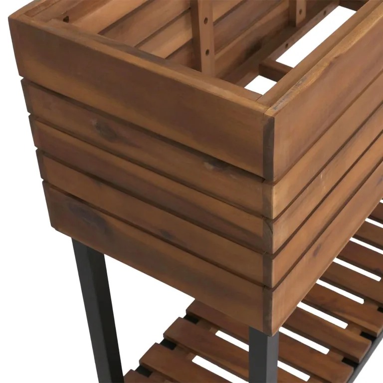 Hochbeet HWC-P84, Pflanzbeet Blumen-/Pflanzkasten Pflanzkübel, Ablage Outdoor Akazie Holz FSC® 79x80x31cm - Hellbraun – Bild 6