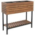 Hochbeet HWC-P84, Pflanzbeet Blumen-/Pflanzkasten Pflanzkübel, Ablage Outdoor Akazie Holz FSC® 79x80x31cm - Hellbraun - Thumbnail 4