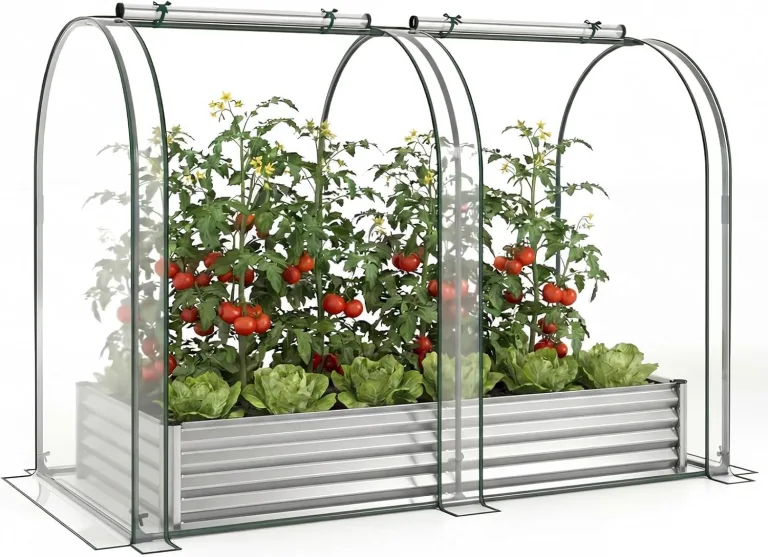 GOPLUS 3 in 1 Hochbeet mit Gewächshaus, Foliengewächshaus mit transparenter PVC-Abdeckung & 2 Fenstern, Gartenbeet Metall, Pflanzbeet Treibhaus Tomatenhaus für Garten, Balkon, 180x100x145 cm (Schwarz) – Bild 2
