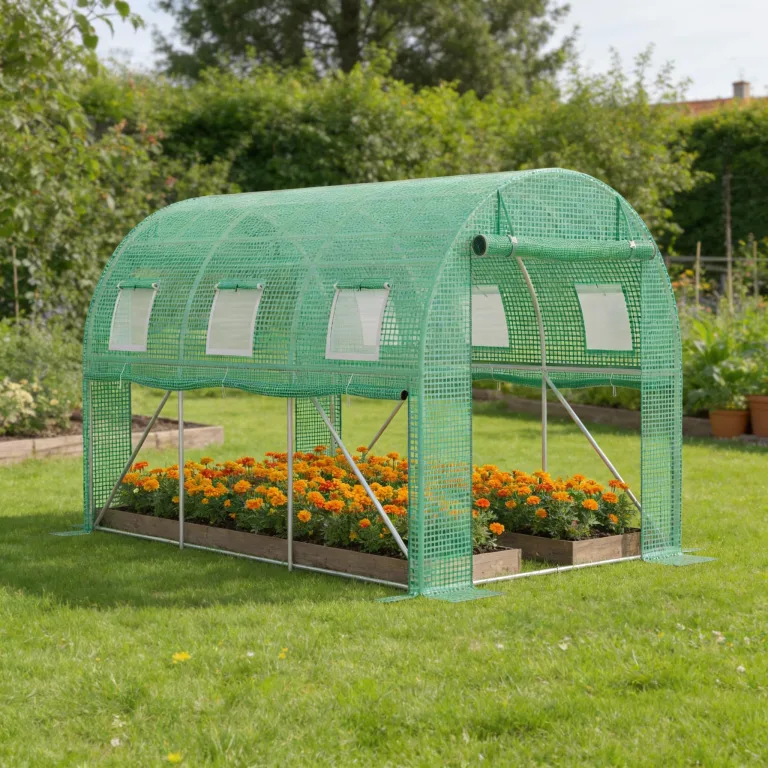 SUBTLETY Gewächshaus 3×2×2 m Foliengewächshaus Belüftung Tomatengewächshaus mit Fenstern & Reißverschlusstürenk, Folientunnel aus Verzinktem Stahlrahmen Frostschutz für Gartenpflanzen, Grün – Bild 8