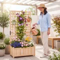 HOMASIS Blumenkasten mit Sichtschutz, Pflanzkübel mit Rankgitter, Pflanzkasten aus Holz, Hochbeet Pflanzgefäß Rankkasten Gartenspalier Rankhilfe für Balkon Garten Terrasse (Natur, 76x32x143cm) - Thumbnail 2