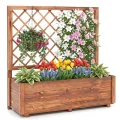 HOMASIS Blumenkasten mit Sichtschutz, Pflanzkübel mit Rankgitter, Pflanzkasten aus Holz, Hochbeet Pflanzgefäß Rankkasten Gartenspalier Rankhilfe für Balkon Garten Terrasse (Natur, 76x32x143cm) - Thumbnail 10